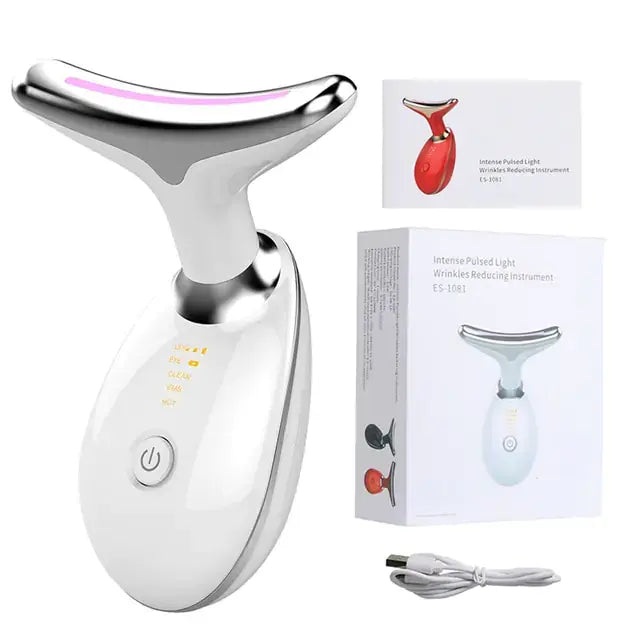 Neck Face Beauty Device Colorful LED Photon Therapy Skin Tighten Reduce Double Chin Anti Wrinkle Remove Lifting Massager