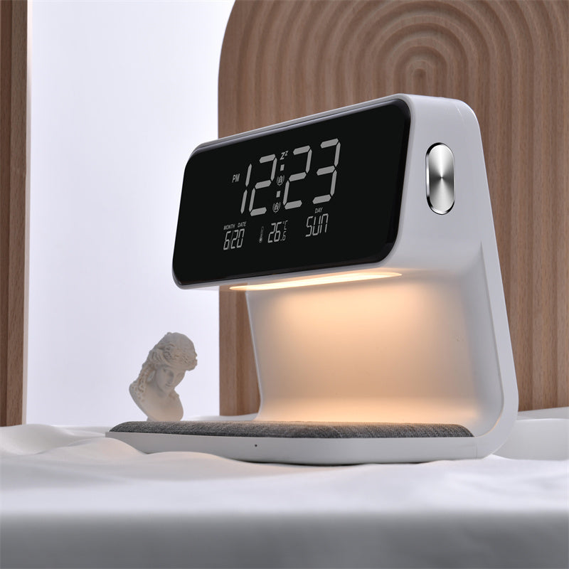 Creative 3 In 1 Bedside Lamp Wireless Charging LCD Screen Alarm Clock  Wireless Phone Charger